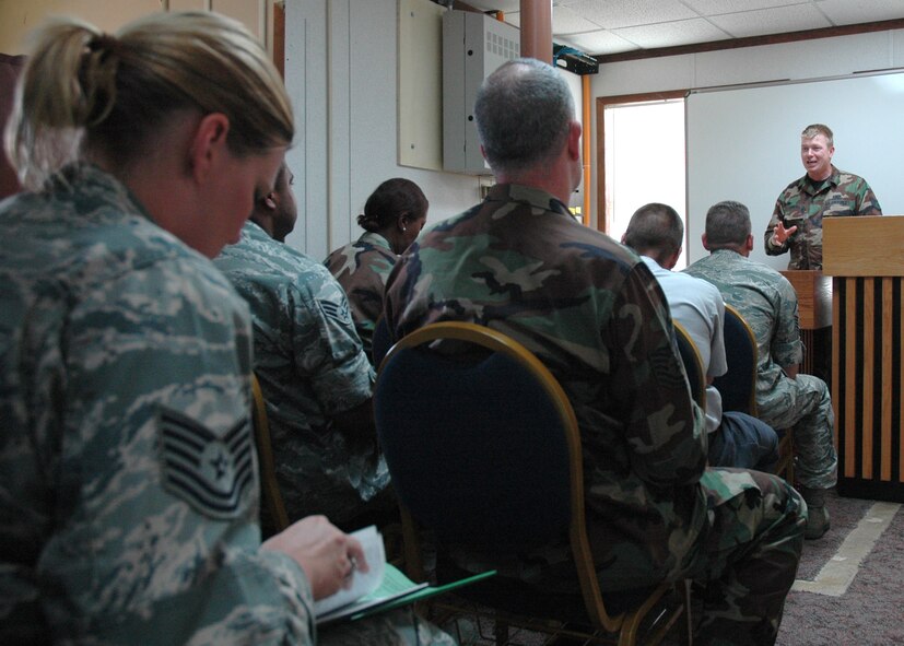 Reservists attend a UTA Protestant service at the 919th Special Operations Wing Chapel Aug. 2 at Duke Field.  The message for the day was given by Staff Sgt. Eric Randall, 919th SOW chaplain assistant. Protestant chapel services are held every UTA Sunday in building 3064 at 12:15 p.m.  (U.S. Air Force Photo/Staff Sgt. Jon McCallum)