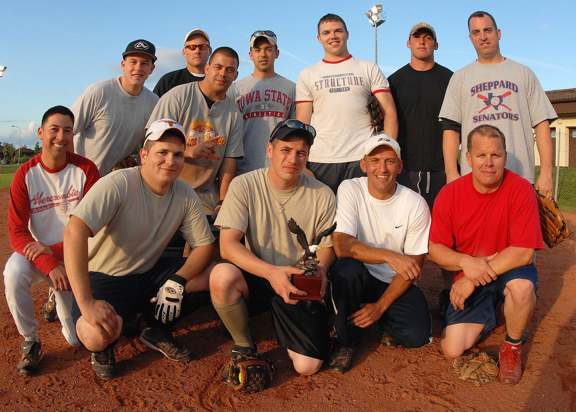 SPANGDAHLEM AIR BASE, Germany --The 52nd Component Maintenance Squadron-A team wins the base squadron softball championship trophy here July 30. The 52nd Component Maintenance Squadron-A intramural softball team defeated Security Forces 14-12 to clinch the 2009 National League Championship. (U.S. Air Force photo by Airman 1st Class Nick Wilson)