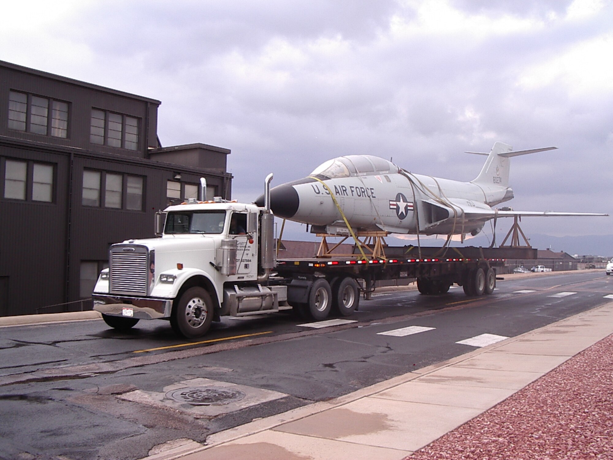 The F-101B Voodoo display aircraft was moved from its resting place near the West Gate to Pete East on July 28. The aircraft will be restored in the near future and given a prominent display as part of the Peterson Air and Space Museum aircraft collection on base. The Voodoo was 28,000 pounds of fighter interceptor power from the 1960s to the mid-1980s as part of the air and space superiority mission during the Cold War. (U.S. Air Force photo by Gail Whalen)