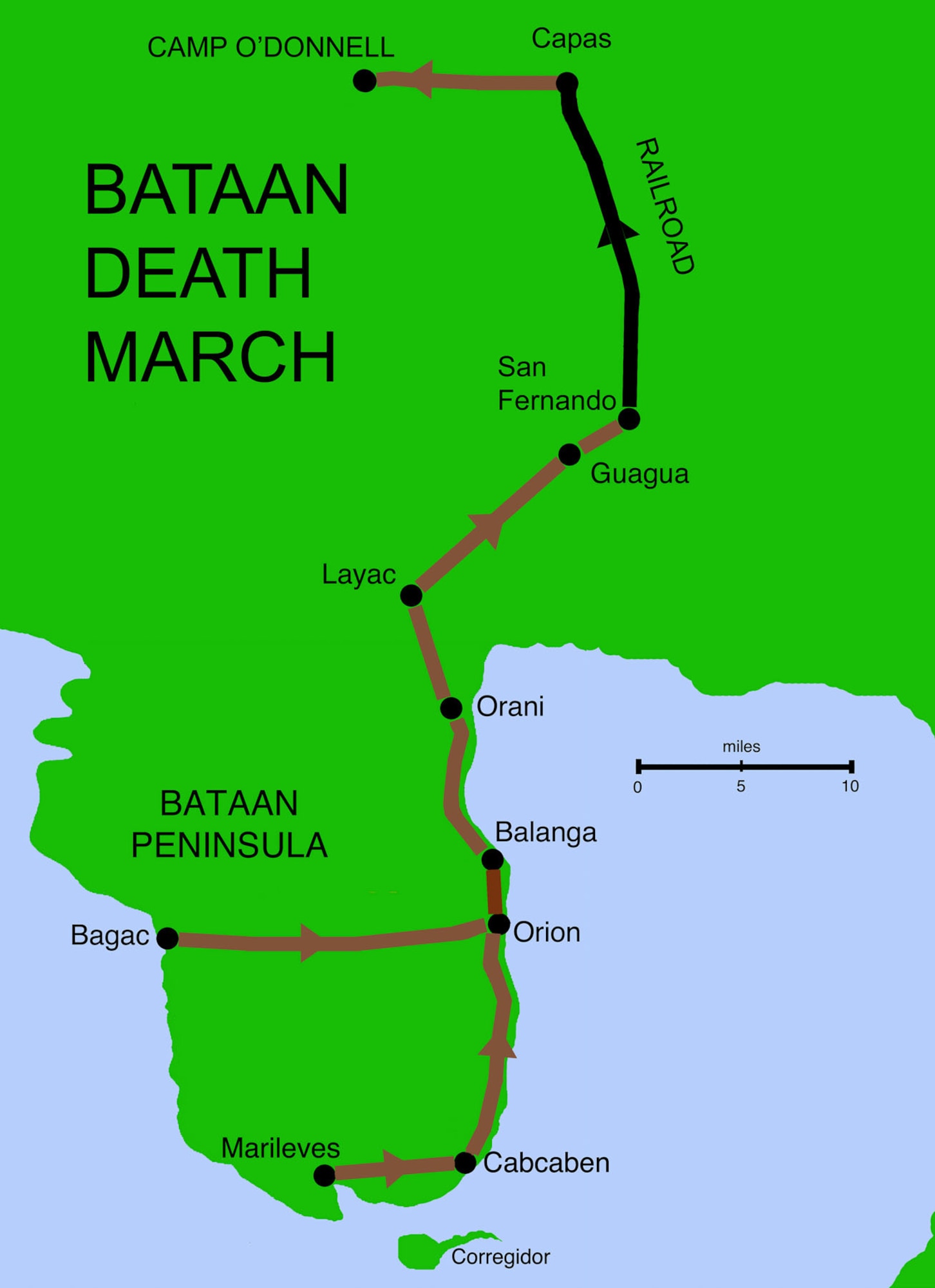 Map of the Bataan Death March.