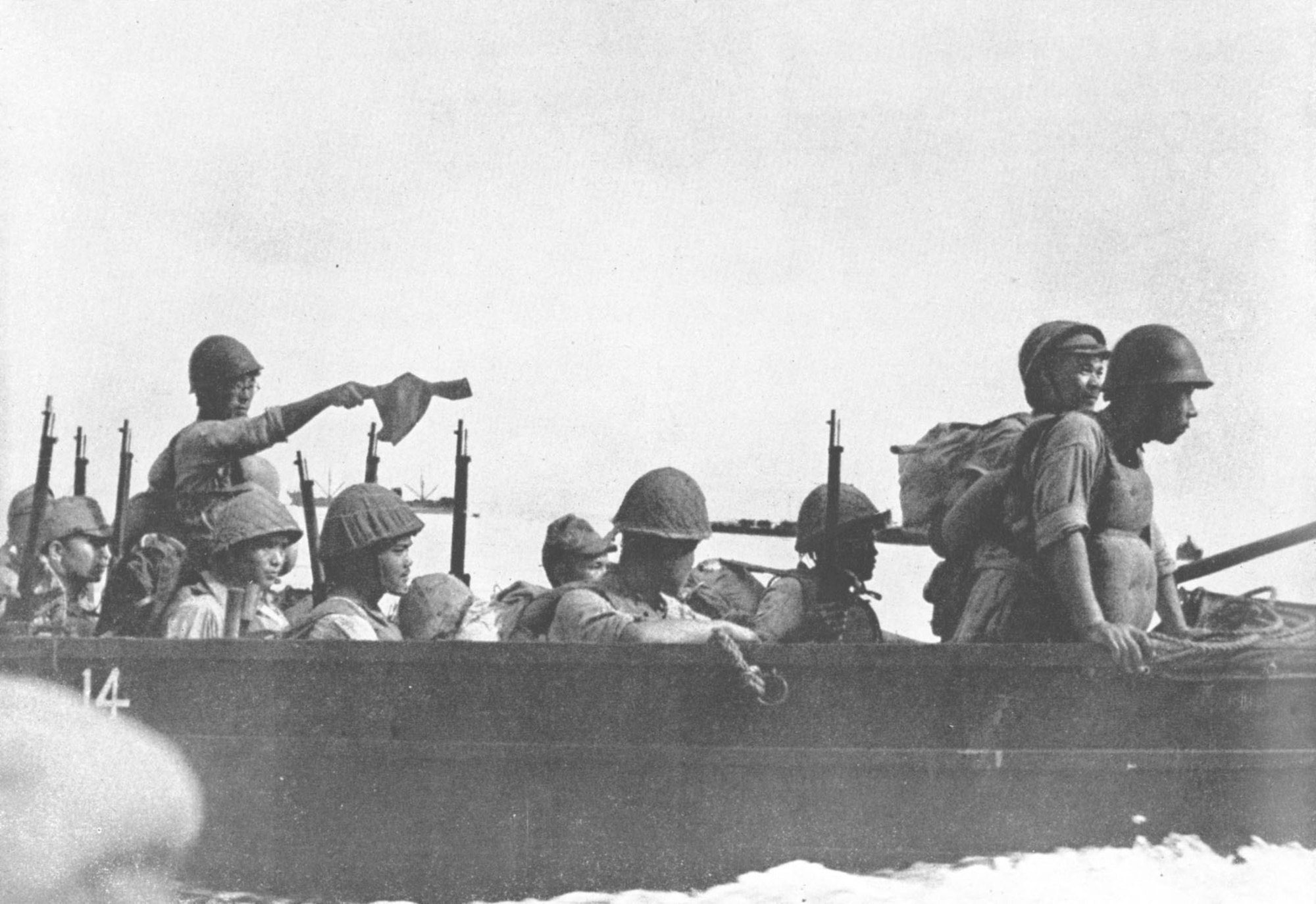 Japanese troops coming ashore in the main landing at Lingayen Gulf, Luzon, on Dec. 22, 1941. (U.S. Air Force photo)