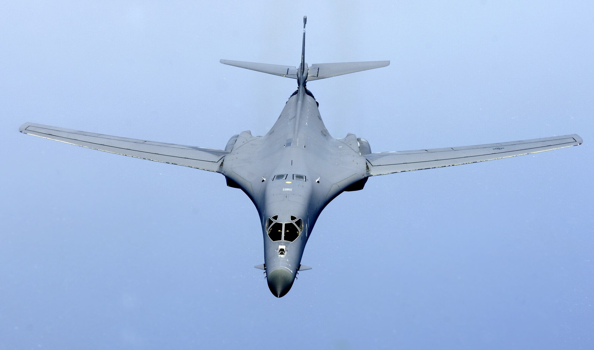 An Air Force B-1B Lancer flies over Iraq. The B-1B can rapidly deliver massive quantities of precision weapons against any adversary, anywhere in the world, at any time. (U.S. Air Force photo)