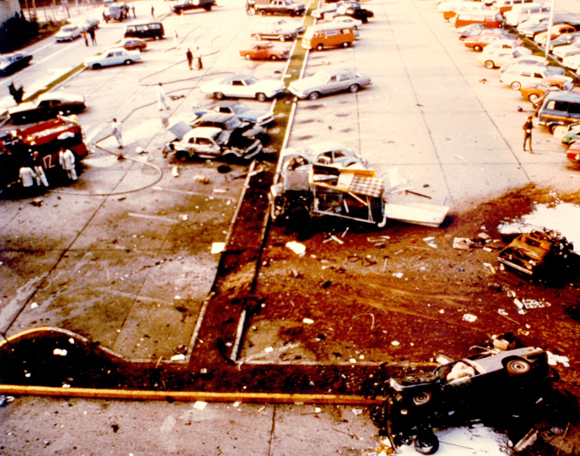 Aftermath of the 1981 Red Army Faction bombing of U.S. Air Forces Europe headquarters at Ramstein Air Base, Germany. (U.S. Air Force photo)