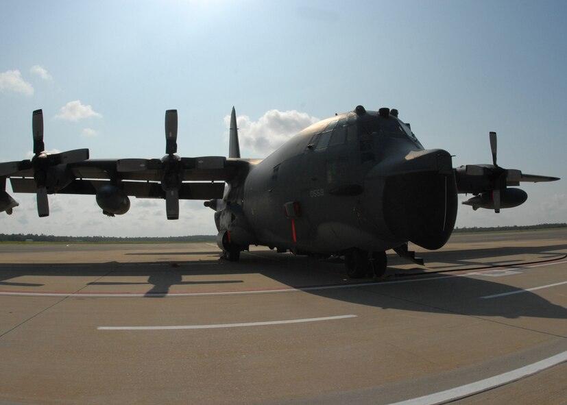 A 919th Special Operations Wing MC-130E Combat Talon I awaits a mission Aug. 3 morning at Duke Field.  Duke Field, an Eglin Air Force Base Reserve tenant base, is home to the only special operations wing in Air Force Reserve Command. The unit employs nearly 1,200 reservists.  The MC-130 provides infiltration, exfiltration and resupply of special operations forces and equipment in hostile or denied territory.  Secondary missions include psychological operations and helicopter air refueling.  (U.S. Air Force photo/Staff Sgt. Samuel King Jr.)