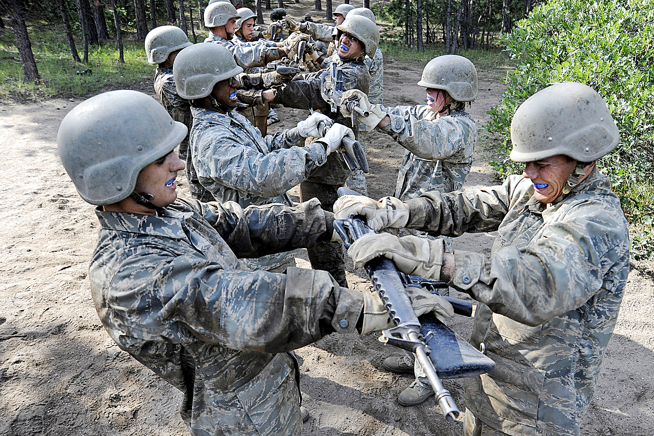U.S. Air Force Academy Basic Cadets perform team-building