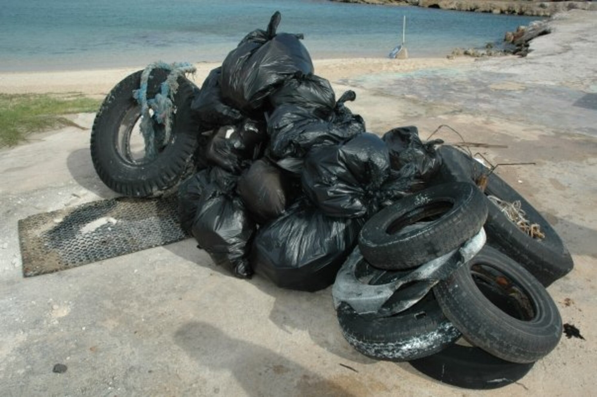 The clean-up team managed to collect a huge amount of trash from the beach and underwater in the coral reefs during a community service project at their deployed location.