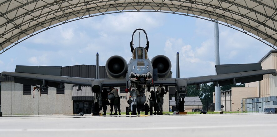 MOODY AIR FORCE BASE, Ga. -- Airmen from the 23rd Aircraft Maintenance Squadron, 75th Aircraft Maintenance Unit, download an A-10C Thunderbolt II during an operational readiness exercise here Aug. 4. The Airmen are preparing for an upcoming operational readiness inspection scheduled to take place later this year. (U.S. Air Force photo by Airman 1st Class Joshua Green)