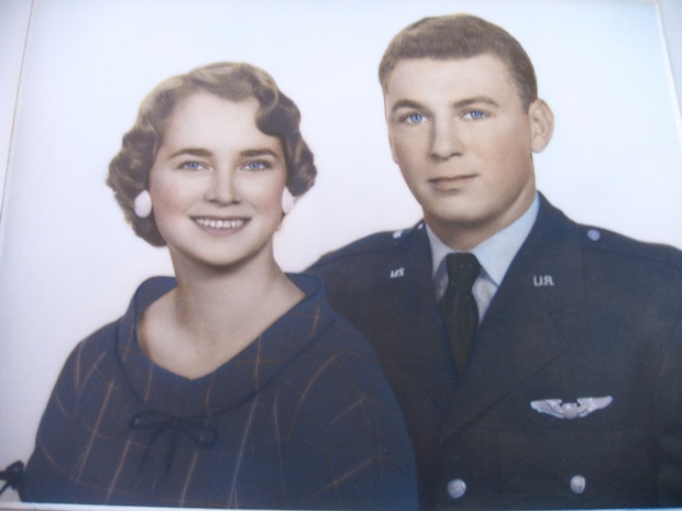2nd Lt. and Mrs. Billie Joe Bullard in an undated photo. According to casualty reports, Lieutenant Bullard was declared deceased seven days after his aircraft went down in the Atlantic Ocean, 18 miles east of North Truro, Mass., Feb. 1, 1957. Lieutenant Bullard was survived by his wife, who was five months pregnant with their son Billie, parents Delbert and Carrie Bullard, and brother, Lenny Bullard of Longview, Texas. (Courtesy photo)
 

