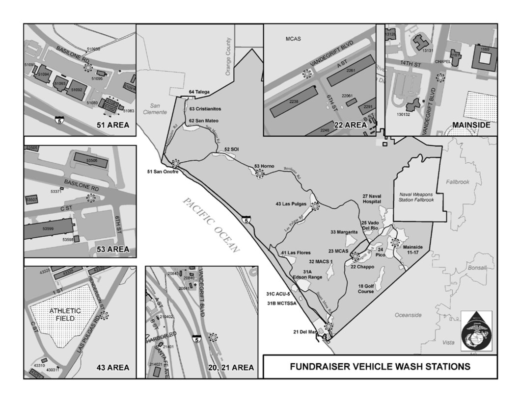 A map of the six different Fundraiser Vehicle Wash Stations is listed above. The wash stations totaling $568,000 were constructed within close proximity to locations currently used for fundraisers and took nearly six months to complete.