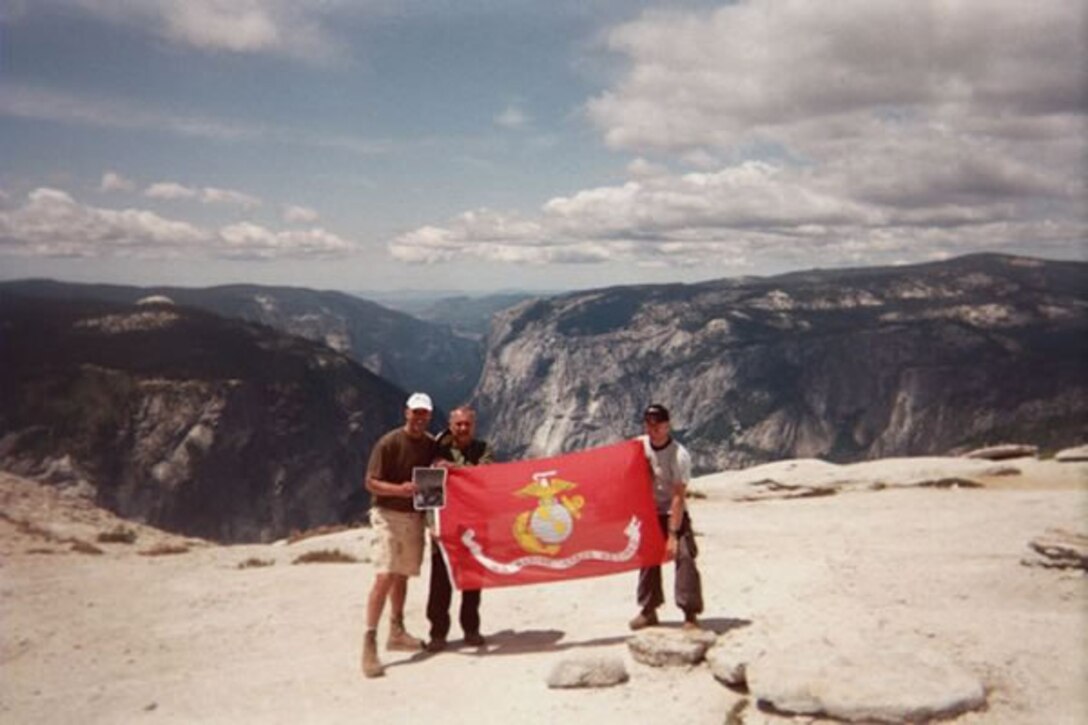 Navy chaplain Joe Coffey and his group pose for a photo Aug. 7 after completing the Lewis B. Puller Memorial Hike atop of Half Dome at Yosemite National Park in California.
