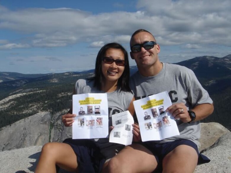 Maj. John Black and a friend pose for a photo Aug. 7 after completing the Lewis B. Puller Memorial Hike atop of Half Dome at Yosemite National Park in California.