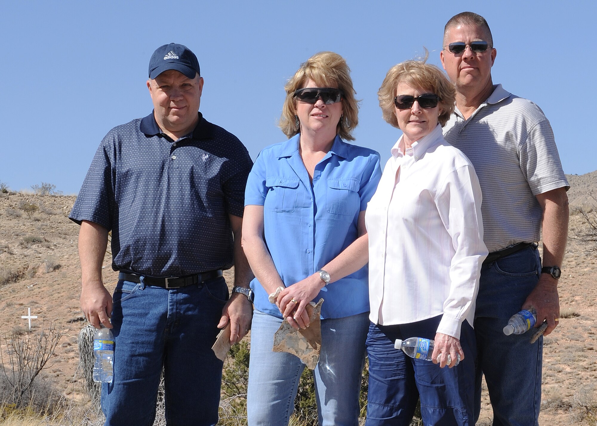 HOLLOMAN AIR FORCE BASE, N.M. -- Capt. Benjamin Thompson's family (from left to right) Robert Thompson, Lisa Thompson-Lester, Ann Thompson and Benjamin Thompson visit the Red Rio Range, N.M., March 23. The family was taken on a tour of Holloman and of the crash site of Captain Thompson on the 42nd anniversary of the crash. (U.S. Air Force photo by SrA John D. Strong II)