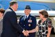 BARKSDALE AIR FORCE BASE, La. -- Air Force Global Strike Command vice commander Maj. Gen. James Kowalski, and his wife, Julie, welcome Secretary of the Air Force Michael B. Donley to Barksdale AFB, La., for the activation ceremony of AFGSC, Aug. 7. The Secretary was accompanied by Gen Norton A. Schwartz, Air Force Chief of Staff, to preside over the historic event. (U.S. Air Force photo by Senior Airman Joanna M. Kresge)