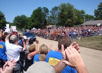 BEAVERCREEK, Ohio -- The Terpenning family arrives home August 6 to cheering crowd of volunteers and spectators.  (Air Force photo by Ron Fry)
