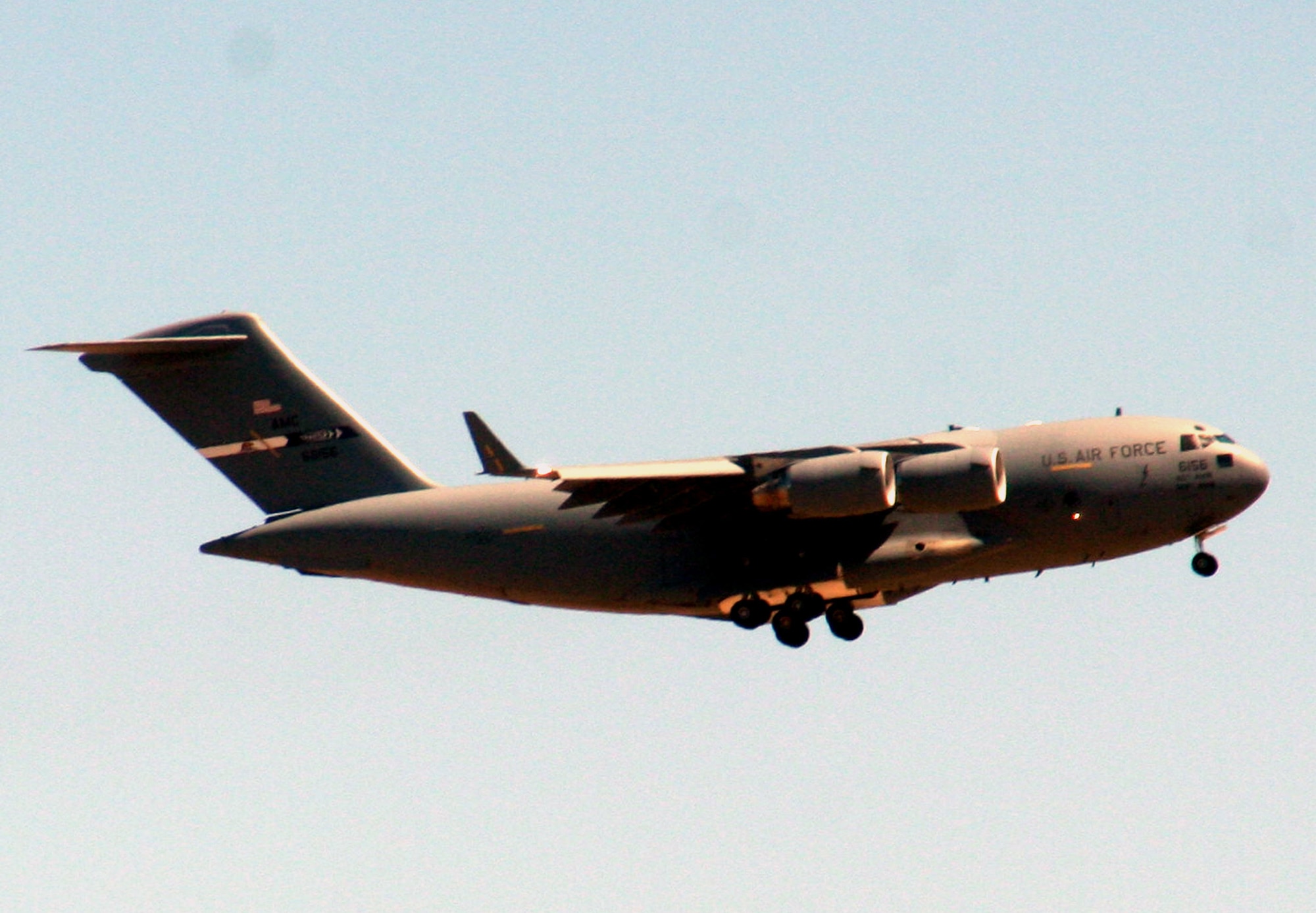 A C-17 Globemaster III takes off for a mission from Travis Air Force Base, Calif., on Aug. 5, 2009. The C-17 . The C-17 Globemaster III is the newest, most flexible cargo aircraft to enter the airlift force. The C-17 is capable of rapid strategic delivery of troops and all types of cargo to main operating bases or directly to forward bases in the deployment area.  (U.S. Air Force Photo/Tech. Sgt. Scott T. Sturkol)