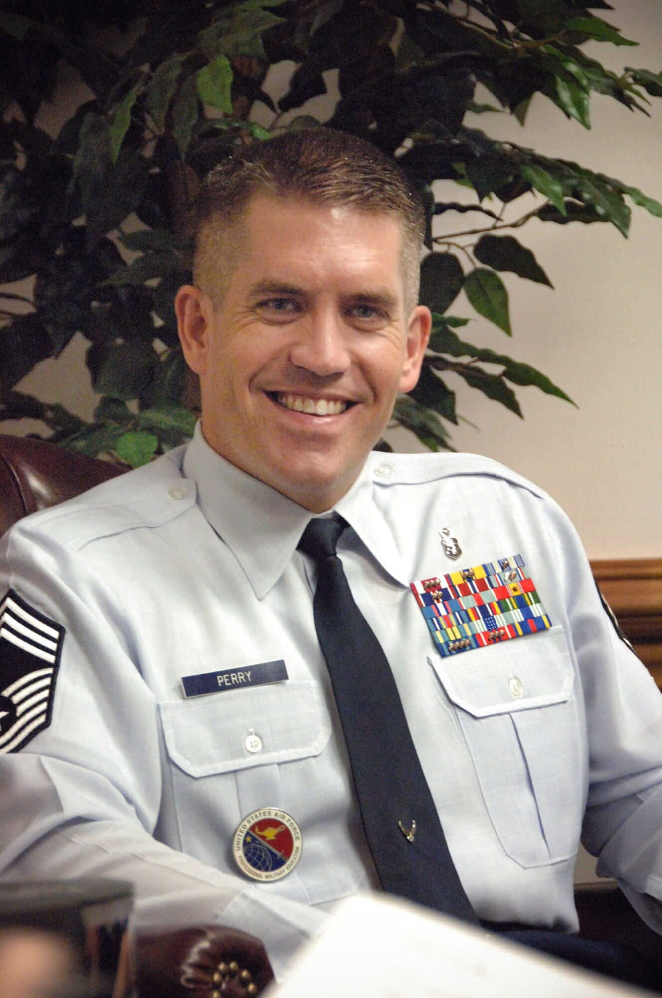 Chief Master Sgt. Alex Perry assumed leadership of the Senior Noncommissioned Officer Academy at Maxwell's Gunter Annex July 21. He is the 17th commandant of the school. (U.S. Air Force photo/Melanie Rodgers Cox)