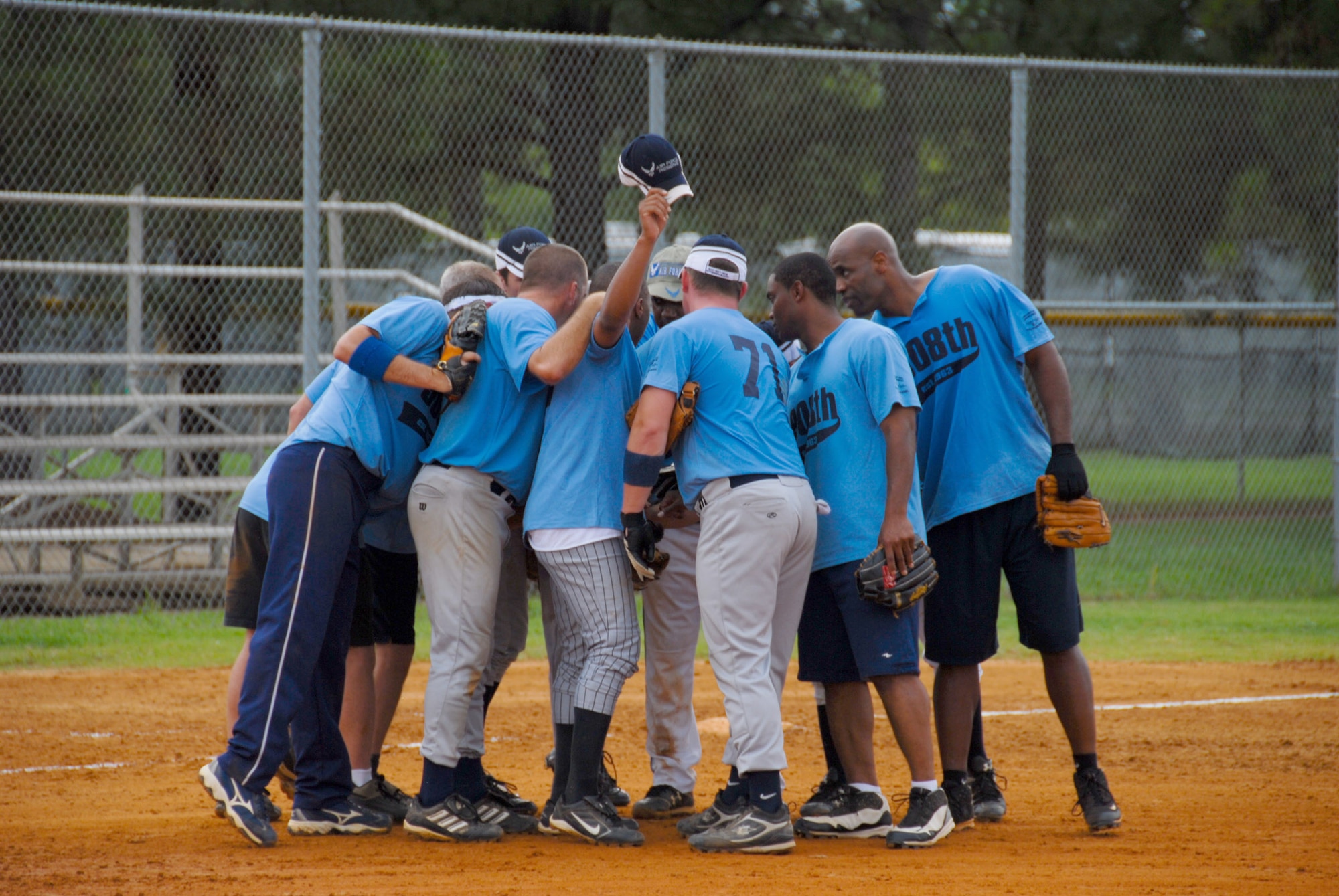 The 908th Airlift Wing softball team captured the Maxwell-Gunter intramural softball championship title July 30 against the Electronic Systems Group team. The 908th won the championship for the second consecutive year. (U.S. Air Force photo/Jamie Pitcher)
