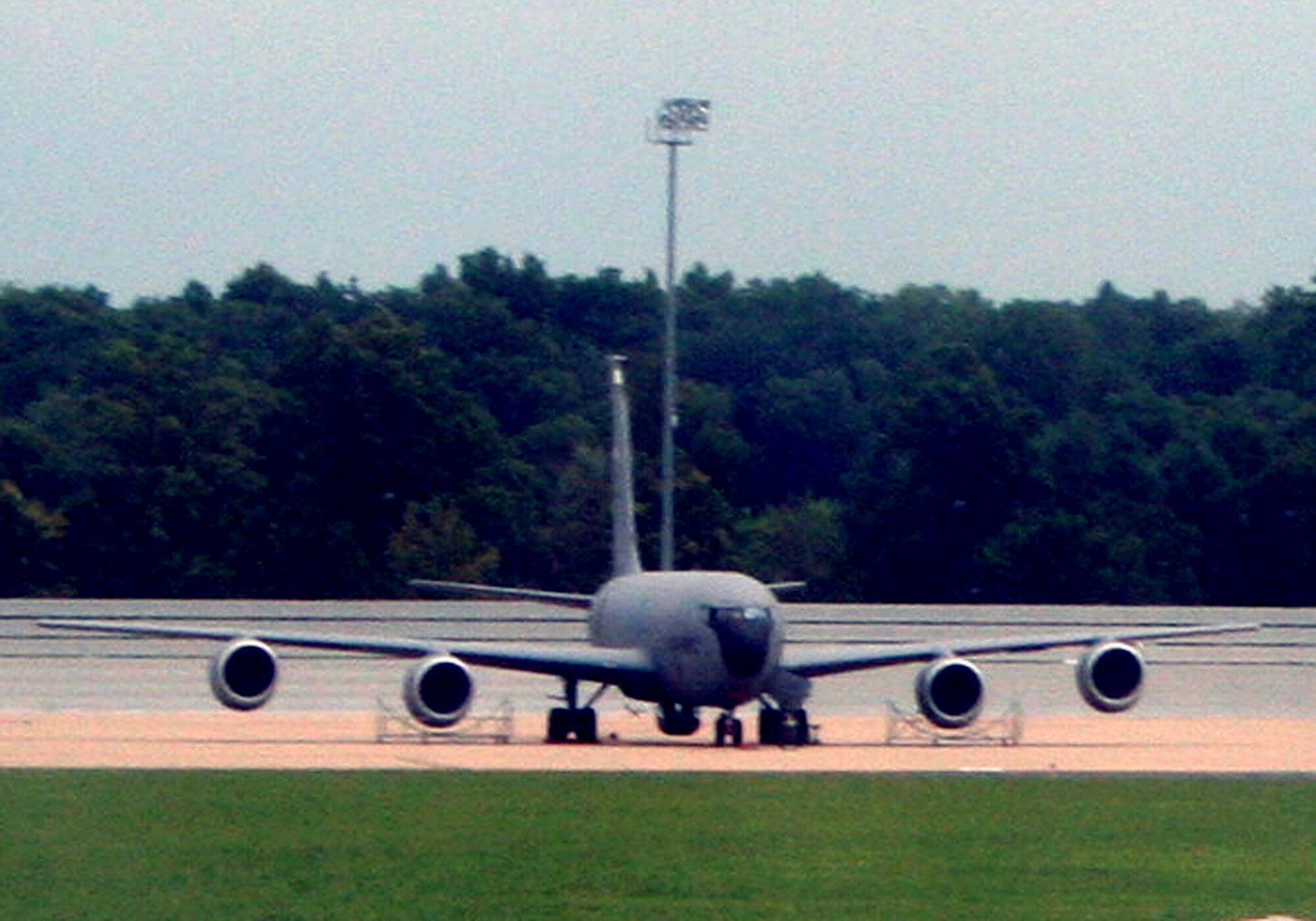 A KC-135 Stratotanker is parked at Scott Air Force Base, Ill., on Aug. 4, 2009.  The KC-135 is one of Air Mobility Command's main aircraft for air refueling and is one of the aircraft used to helf the Air Force to fly, fight and win...in air, space and cyberspace. (U.S. Air Force Photo/Tech. Sgt. Scott T. Sturkol)
