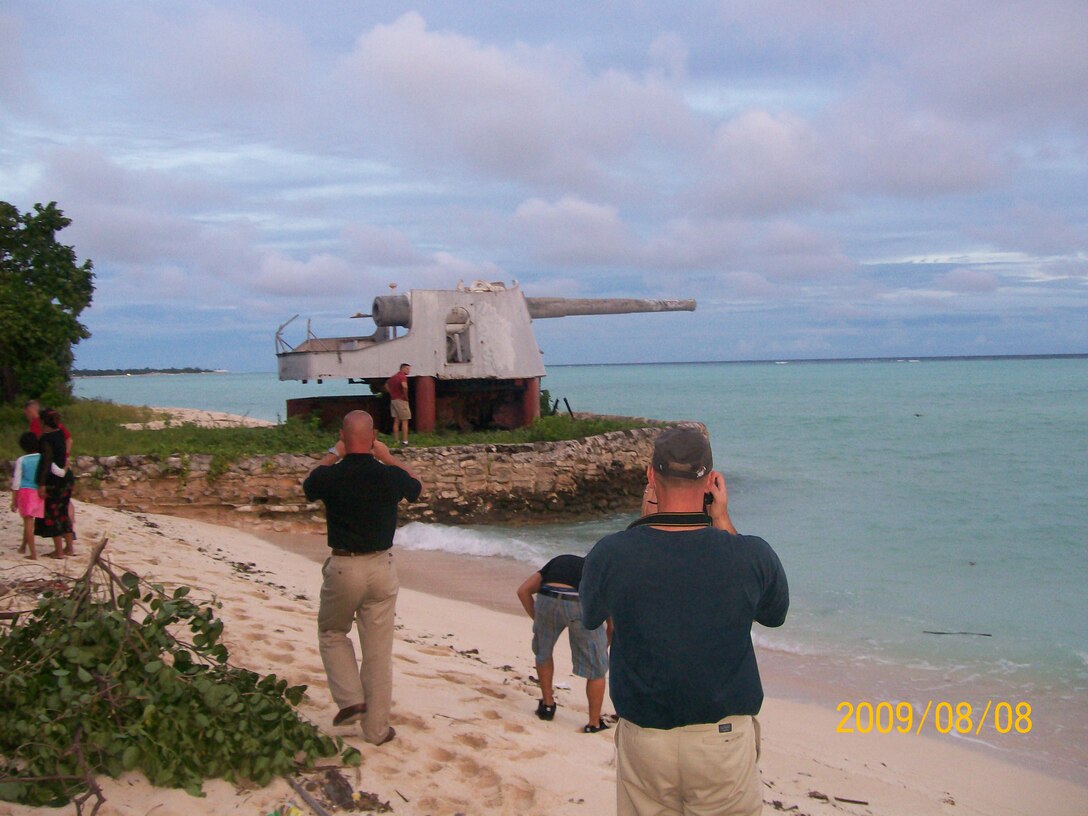 Iwakuni Marines photograph a costal artillery gun on Tarawa Aug. 8 during their island-hop trip. The nine Marines were afforded the chance of a lifetime experience to witness firsthand what was left of seven historic battle sites including Saipan, Guadalcanal, Tarawa, Peleliu, Guam and Iwo To, formerly known as Iwo Jima.