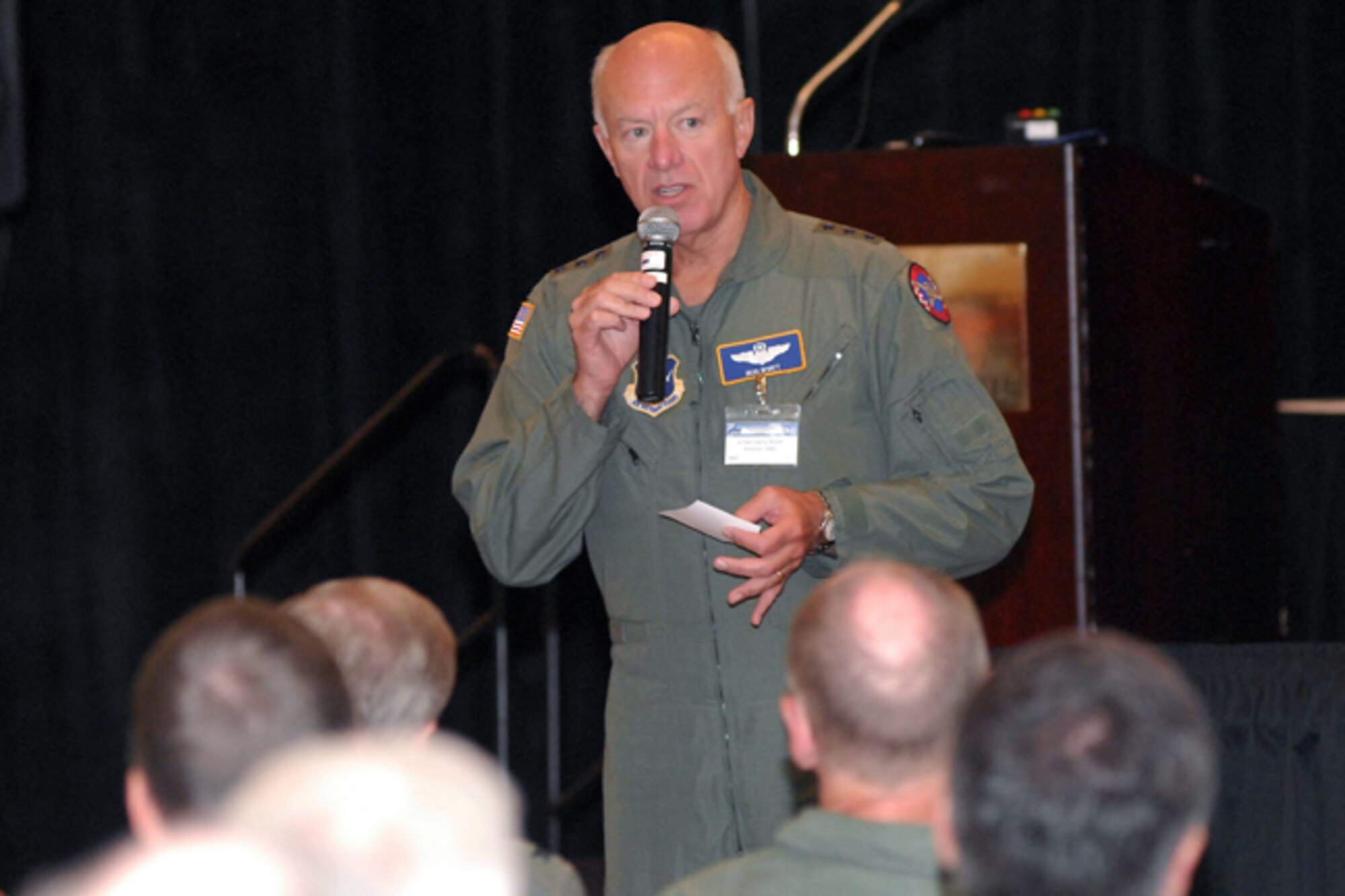 Lt. Gen. Harry M. Wyatt, III, director of the Air National Guard, speaks with guardsmen safety personnel at the Air Guard Executive Safety Summit held Aug. 4 in St. Louis. (U.S. Air Force photo/Master Sgt. Christopher
Gillis)