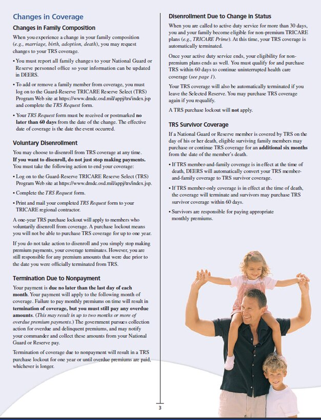 TRICARE Reserve Select March 2009 flyer, Page 3. According to an electronic message sent on behalf of TRICARE officials, the TRICARE Reserve Select March 2009 Flyer and the TRS website www.tricare.mil/trs are to be considered by U.S. Guard and Reserve as "the primary sources of comprehensive TRS public information." (Image courtesy of TRICARE)