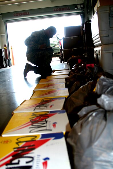 Staff Sgt. Tima Ma'o, supply craftsman for the 573rd Global Support Squadron at Travis Air Force Base, Calif., prepares some deployment kits at the unit's deployment warehouse Aug. 6, 2009.  The 573rd GSS is part of the 615th Contingency Response Wing at Travis Air Force Base, Calif.  CRWs are Air Mobility Command's quick reaction force for humanitarian relief missions and for opening air bases any where in the world.  (U.S. Air Force Photo/Tech. Sgt. Scott T. Sturkol)