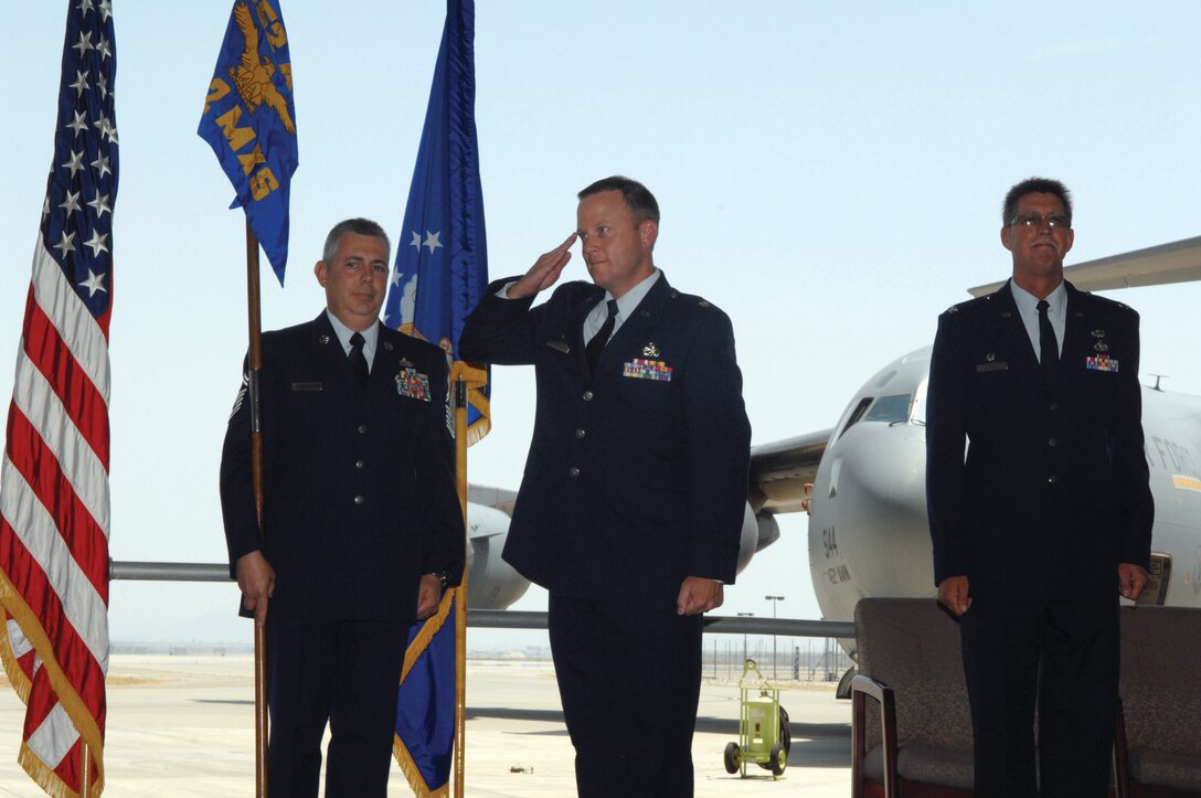 Lt. Col. Baker receives his first salute as commander. (U.S. Air Force photos by Staff Sgt. Angel Gallardo)