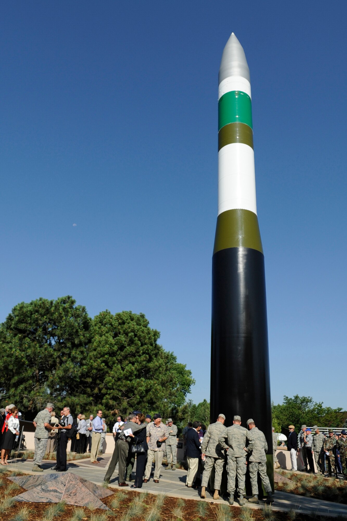 About 150 attendees gathered at the site of the new display Aug. 11. The display is the first to showcase the ICBM legacy for Peterson and Colorado Springs, and is a legacy to the commitment of the men and women whom operate, sustain, secure and maintain it. (U.S. Air Force photo by Rob Bussard)