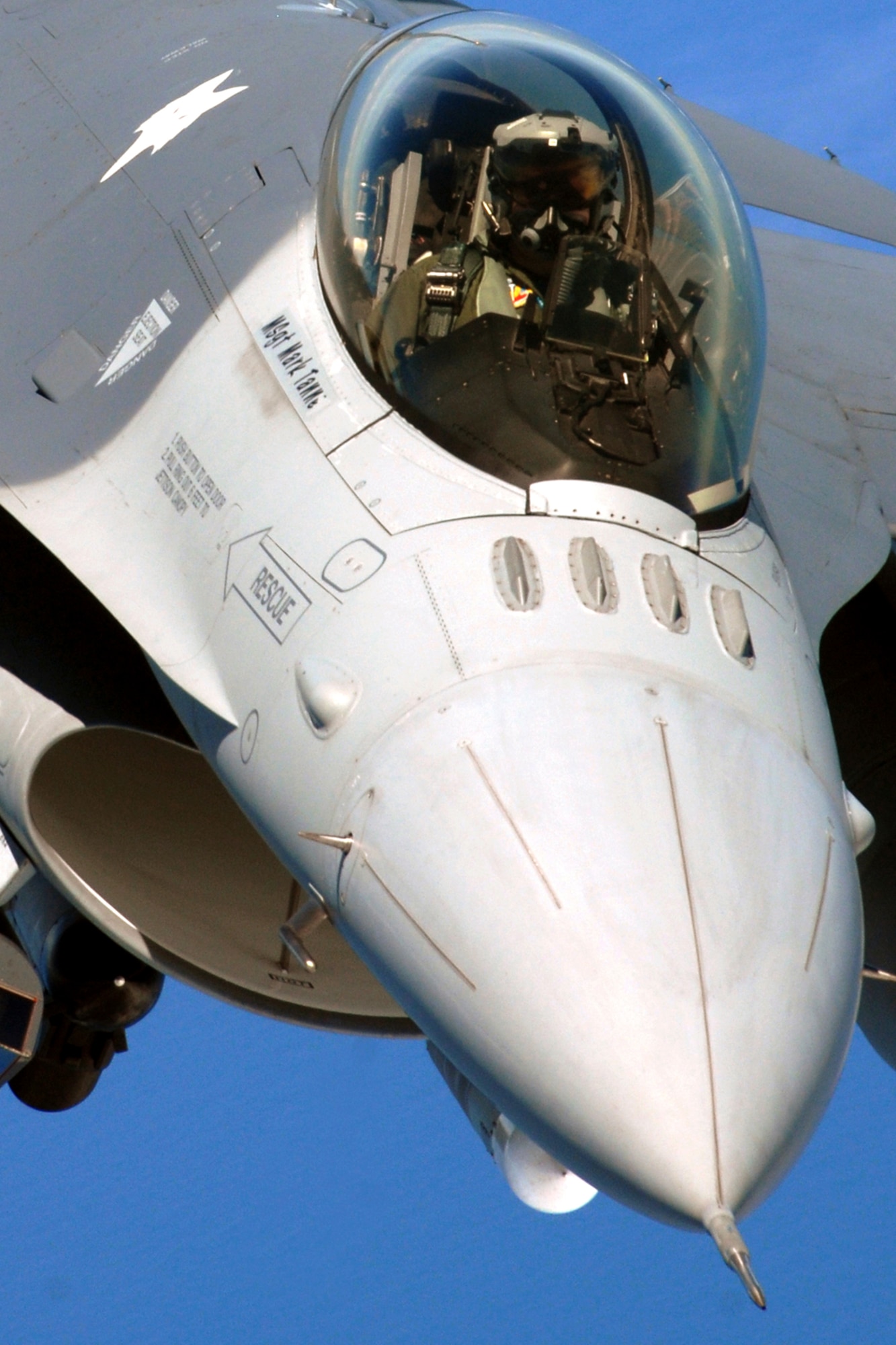 F-16 pilot from the 169th Fighter Wing, South Carolina Air National Guard flies a training mission in the KIWI MOA airspace over the cost of North Carolina Cost . (U.S. Air Force photo SMSgt Thomas Meneguin)