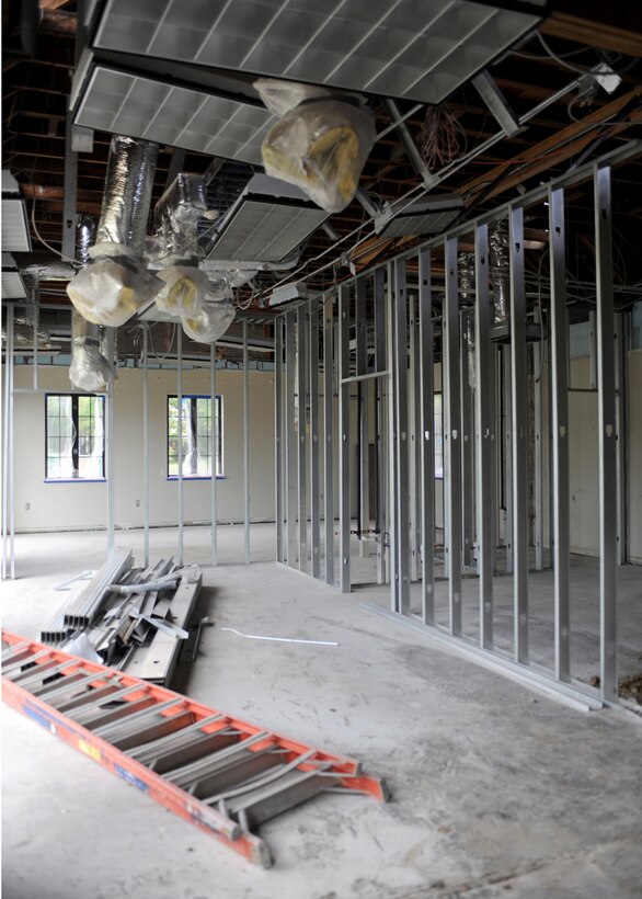 LANGLEY AIR FORCE BASE, Va. - Energy efficient renovations are being made in the new Air Base Wing Headquarters building, to include a "greener" air conditioning system, and the installation of occupancy sensors to shut off lights automatically when there is no one in the room. (U.S. Air Force photo/Airman Rebecca Montez)