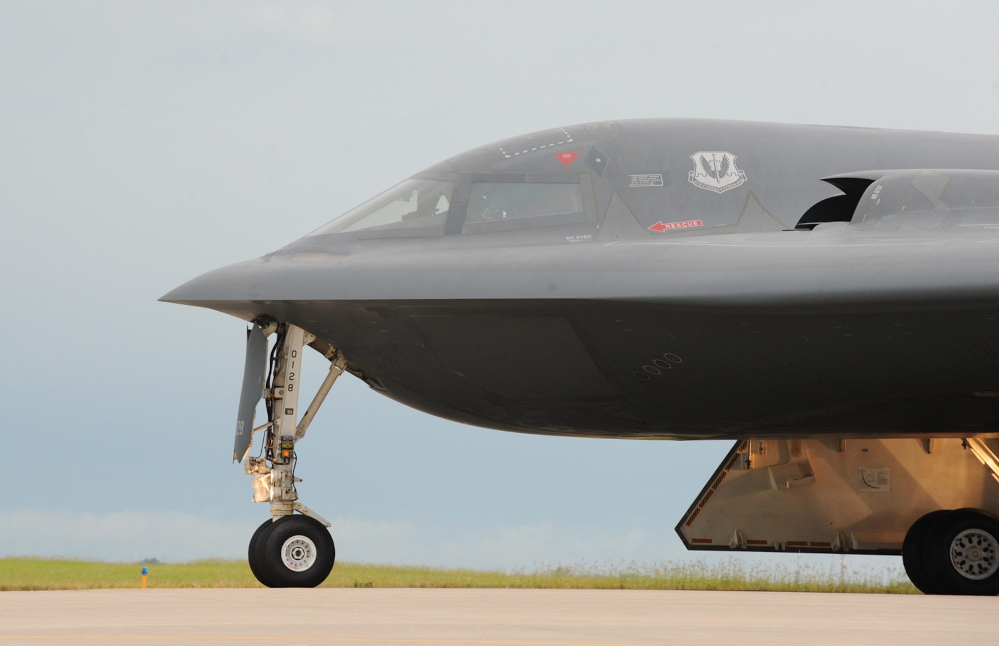 WHITEMAN AIR FORCE BASE, Mo. – A B-2, the Spirit of Nebraska, taxis on the North Ramp during the “Beast Walk” as part of the Nuclear Operational Readiness Exercise, Aug. 10. The multiple aircraft fly off tests the skills and operations of the 509th Bomb Wing.  A “Beast Walk” is performed in the closing of this exercise. (U.S. Air Force photo/Airman 1st Class Carlin Leslie) 
