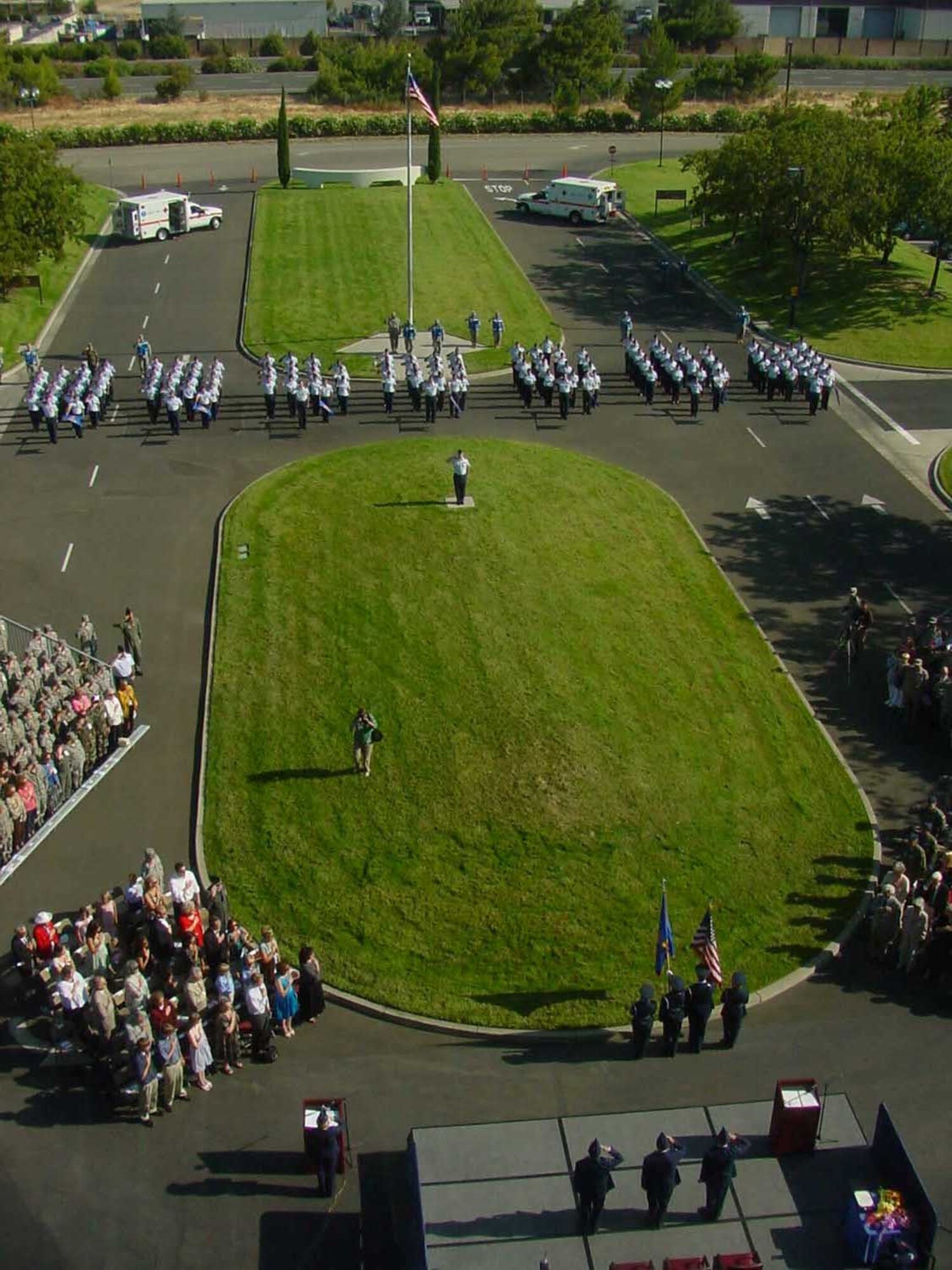 Members of the 60th Medical Group stand in formation during the 60th MDG change-of-command ceremony Aug. 7 at the David Grant USAF Medical Center. (U.S. Air Force photo/Jim Spellman)