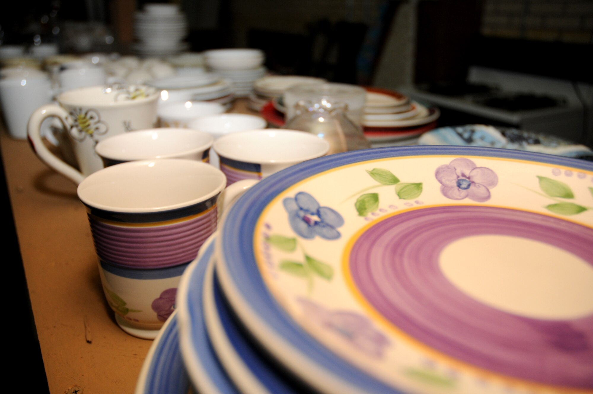 Dishes and other kitchen supplies are some of the items at Airmen’s Attic.  (U.S. Air Force photo by Kemberly Groue)