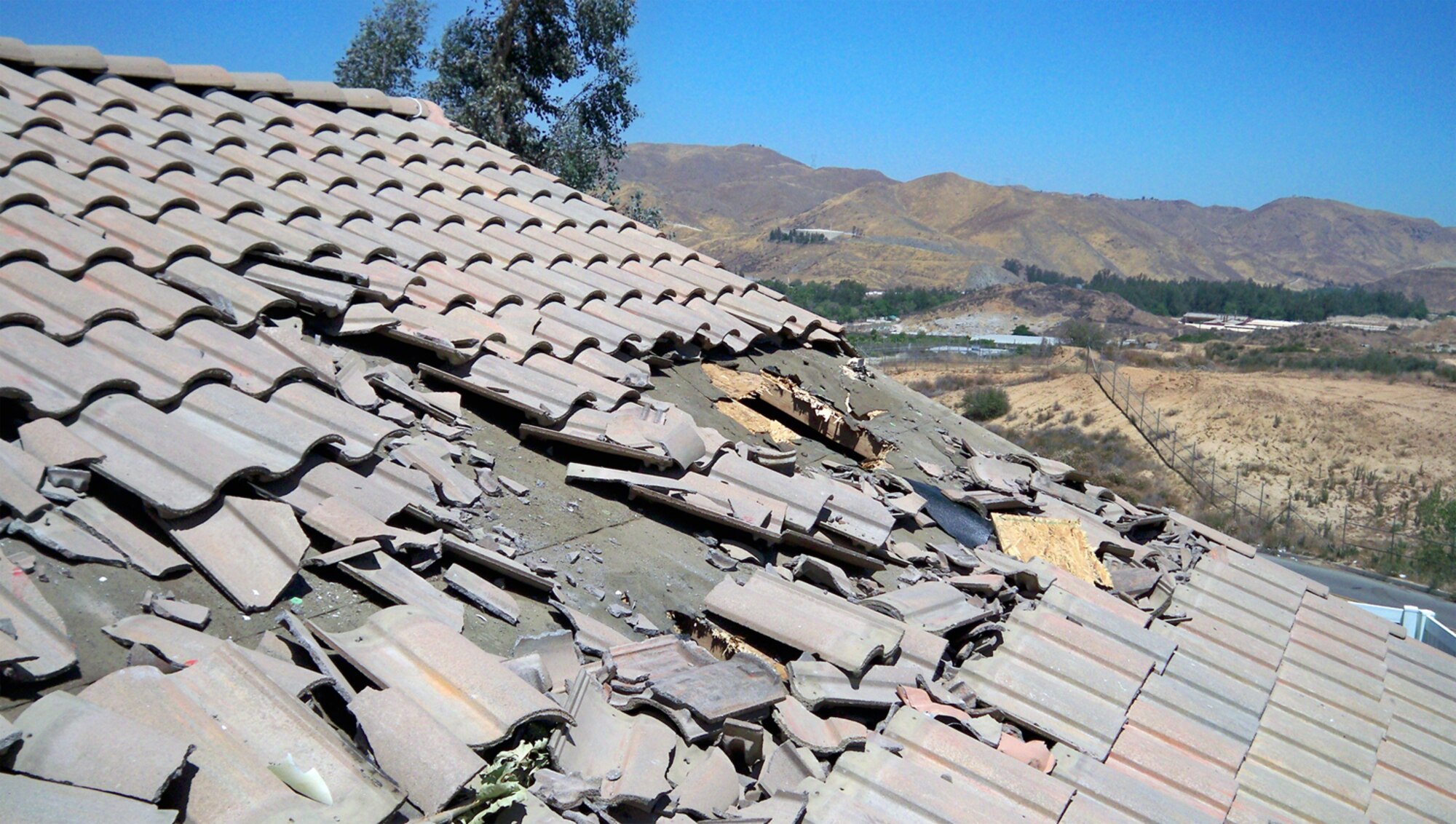 A Cessna aircraft damaged the roof to the Welz family home in Corona, Calif. (Courtesy photo)
