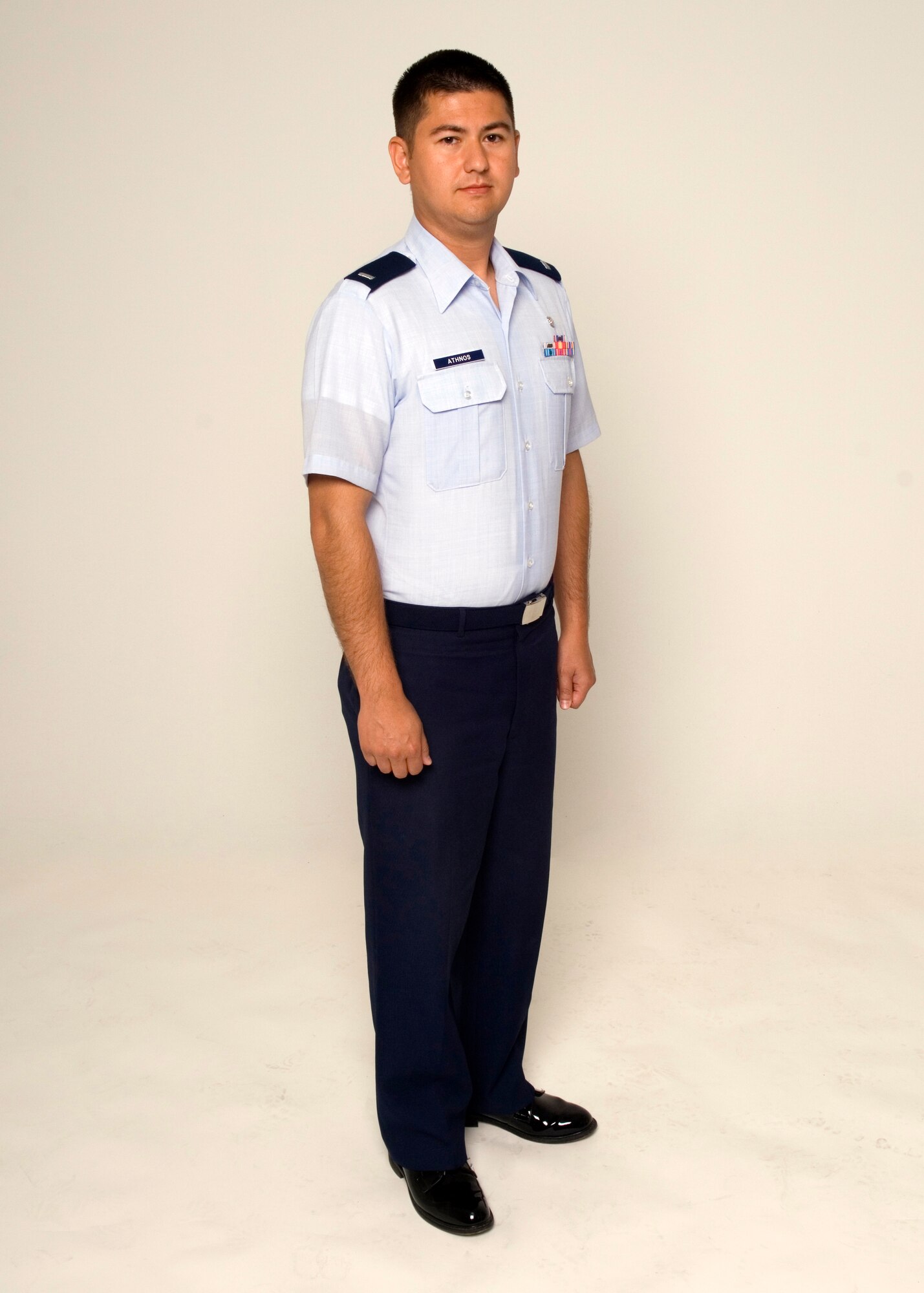 Capt. James Athnos (pictured as a first lieutenant), 95th Medical Support Squadron Medical Logistics Flight commander, attributes his Community College of the Air Force degree as the one that paved the way for him to become an officer. The captain worked nights and went to school during the day. (U.S. Air Force photo/Edward Cannon)