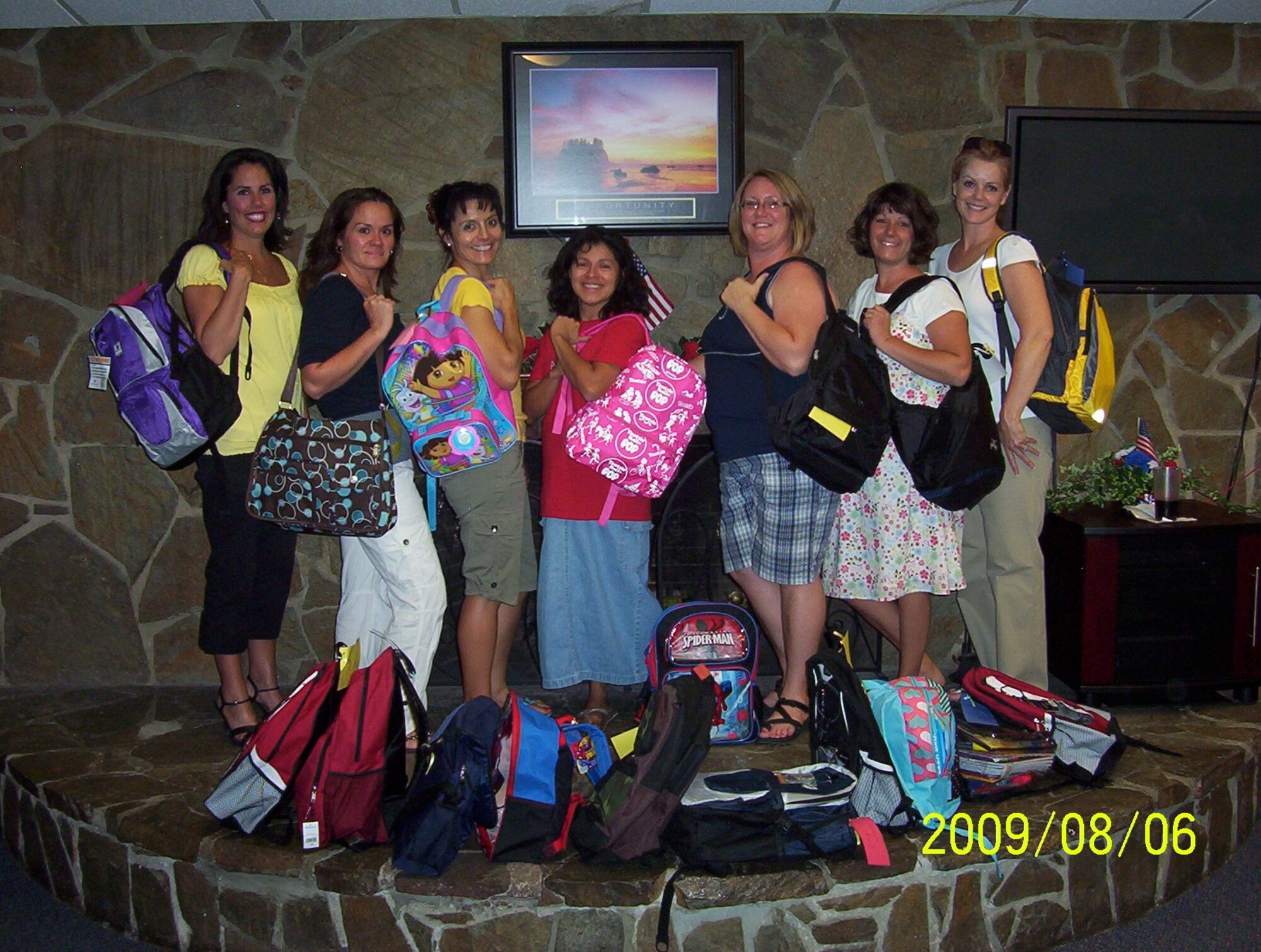On Aug. 6, the Edwards Enlisted Spouses Club and the First Sergeants' Council completed their annual "Backpack Drive" by providing 56 backpacks with school supplies to students in need for the new school year. Team Edwards donated the items in drop boxes that were located at the Base Exchange Food Court, South Base Food Court, Air Force Research Laboratory site and NASA Dryden Flight Research Center.  (Courtesy photo)