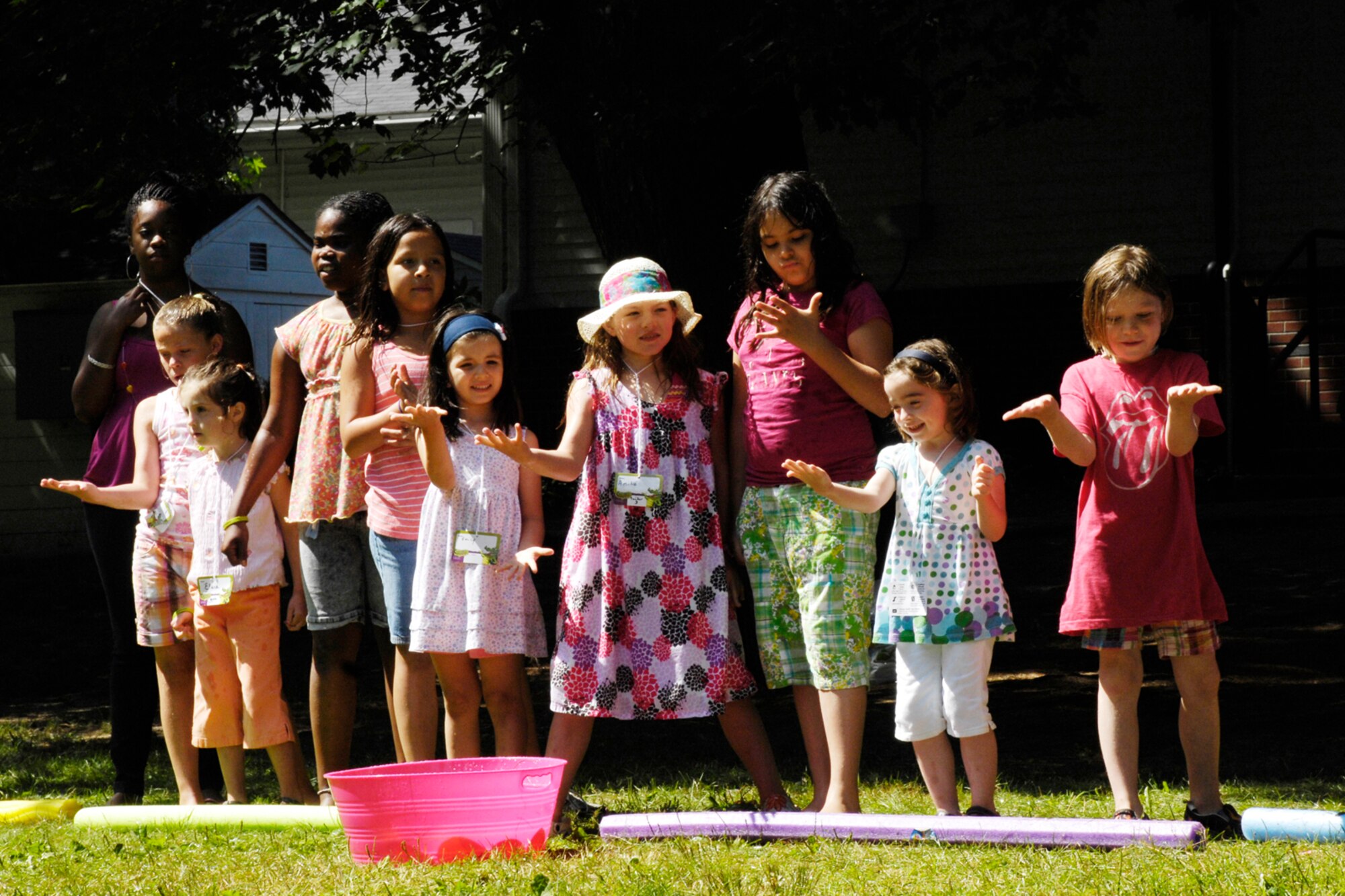 HANSCOM AIR FORCE BASE, Mass. – Hanscom children take part in a water activity during the Hanscom Base Chapel’s Vacation Bible School that ran from Aug. 3 to 7. For more information on Chapel activities call 781-377-3538. (U.S. Air Force photo by Linda LaBonte Britt)