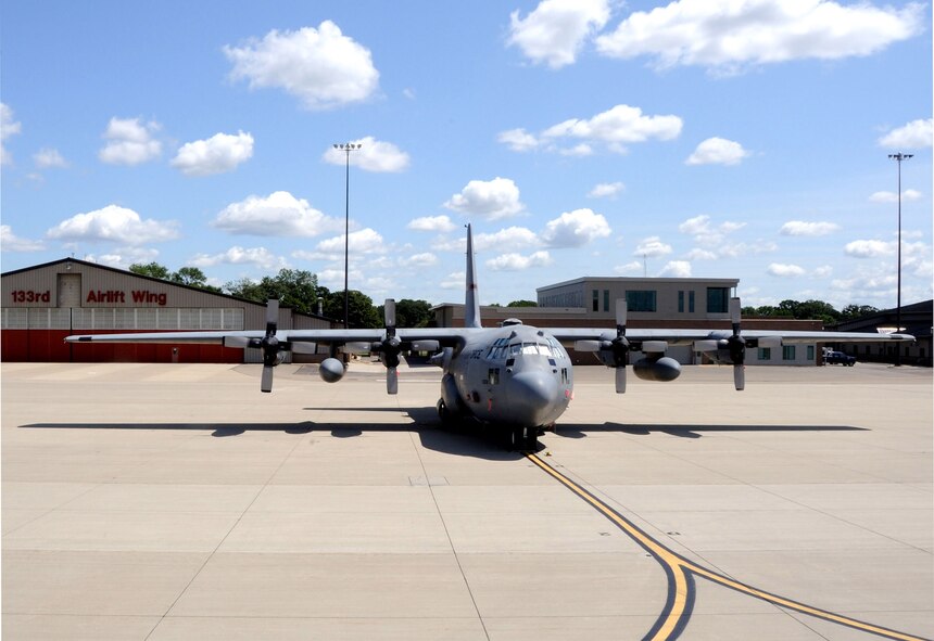 A C-130 Hercules from the 133rd Airlift Wing, Minnesota Air National Guard, sits on the tarmac at the Minneapolis St. Paul International Airport October 4, 2009.The C-130 Hercules primarily performs the tactical portion of the airlift mission. The aircraft is capable of operating from rough, dirt strips and is the prime transport for air dropping troops and equipment into hostile areas. 
United States Air Force photo by Tech Sgt Erik Gudmundson (Released)
