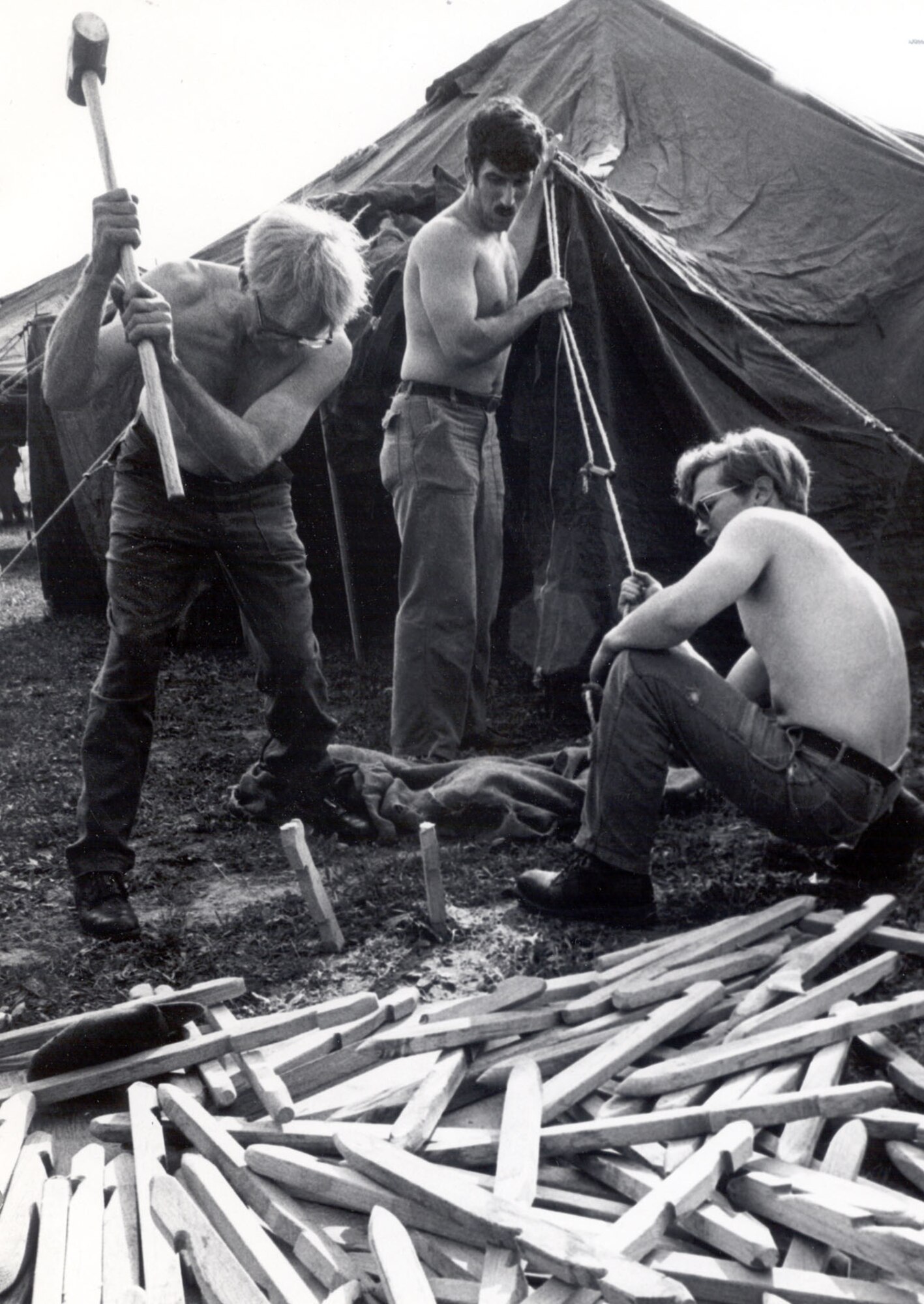 Airmen assigned to the former 40th Tactical Group at Aviano Air Base, Italy, set up 20 tents capable of housing 600 refugees within 24 hours of the initial earthquake which struck the Friuli-Venezia Giulia region May 6, 1976.  The tent crews eventually put up 162 tents to support relief efforts for the Italian victims left homeless.  (U.S. Air Force photo)