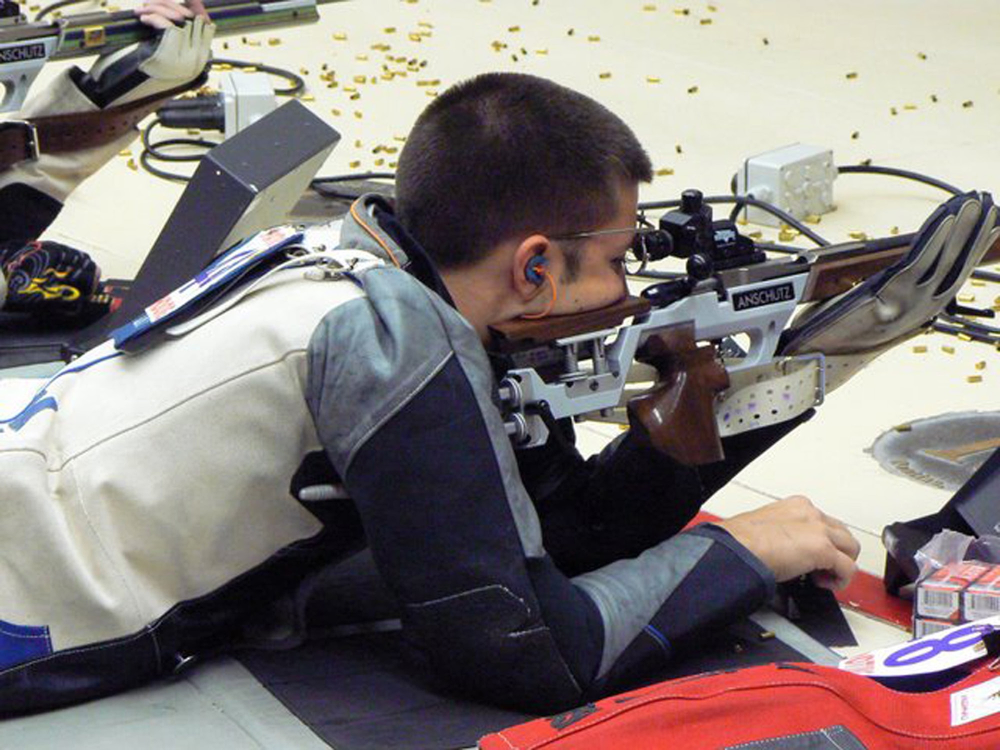 Cadet 3rd Class Michael Seery takes aim in the prone position during a shooting competition. Cadet Seery, a computer science major at the U.S. Air Force Academy in Colorado Springs, Colo., won awards in the collegiate category at the 2009 National Rifle Championships. (courtesy photo)