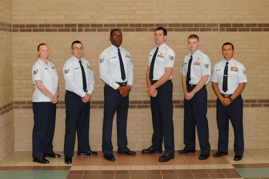 Congratulations to Team McConnell’s newest graduates of the Non-Commissioned Officer Professional Enhancement Course who graduated Aug 7. From left to right: Staff Sergeants Leslie Miller, Gaston Dorador, Earl Fisher Jr., Michael O’Hearn, Craig Hall, and Technical Sergeant Cesar Flores. (U.S. Air Force photo/Staff Sergeant Jamie Train)