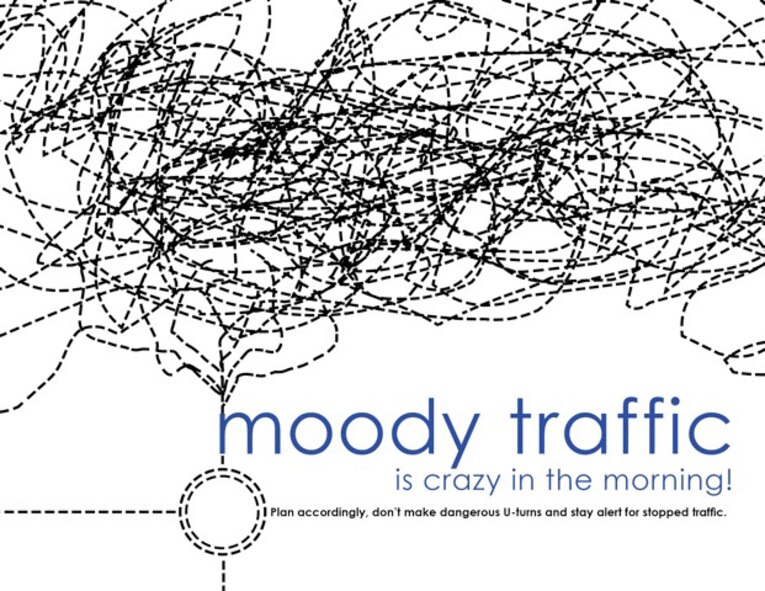MOODY AIR FORCE BASE, Ga. -- Drivers are reminded to pay close attention to their surroundings and practice safe driving techniques while traveling to and from Moody. Remember to allow yourself extra travel time, especially on physical training days, due to congestion at the gates. (U.S. Air Force graphic by Tech. Sgt. Jeffrey Allen)