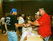 Homeless veterans receive free health and social service information, health care check ups, food, and clothing items at "Standown" an annual event here in Tampa
