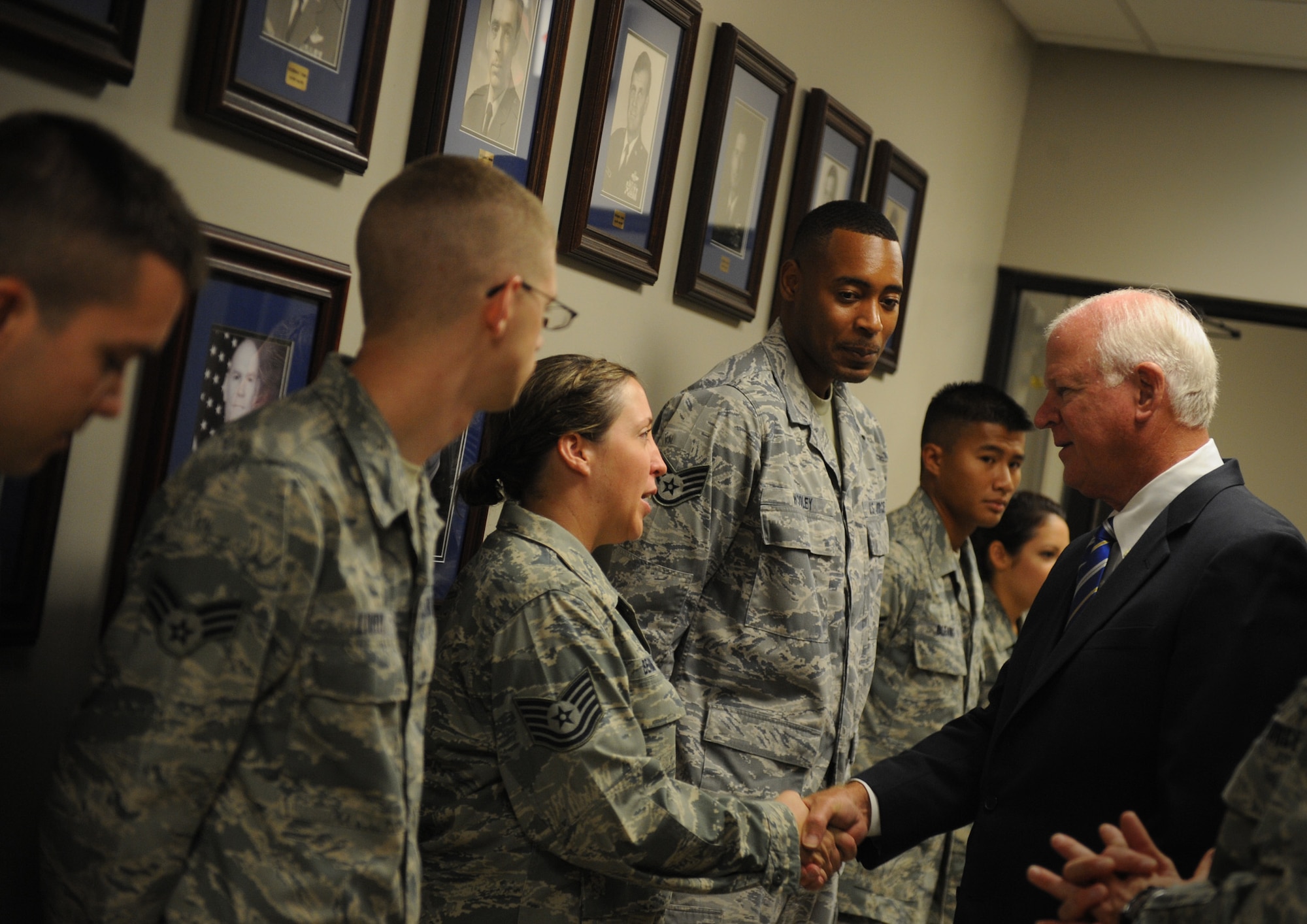 MOODY AIR FORCE BASE, Ga. -- Sen. Saxby Chambliss of Georgia speaks to Airmen during a base visit here Aug. 13. During the visit, the senator also met with a few of Moody’s honorary commanders and toured Magnolia Grove, the base’s new residential housing development. (U.S. Air Force photo by Senior Airman Gina Chiaverotti-Paige)