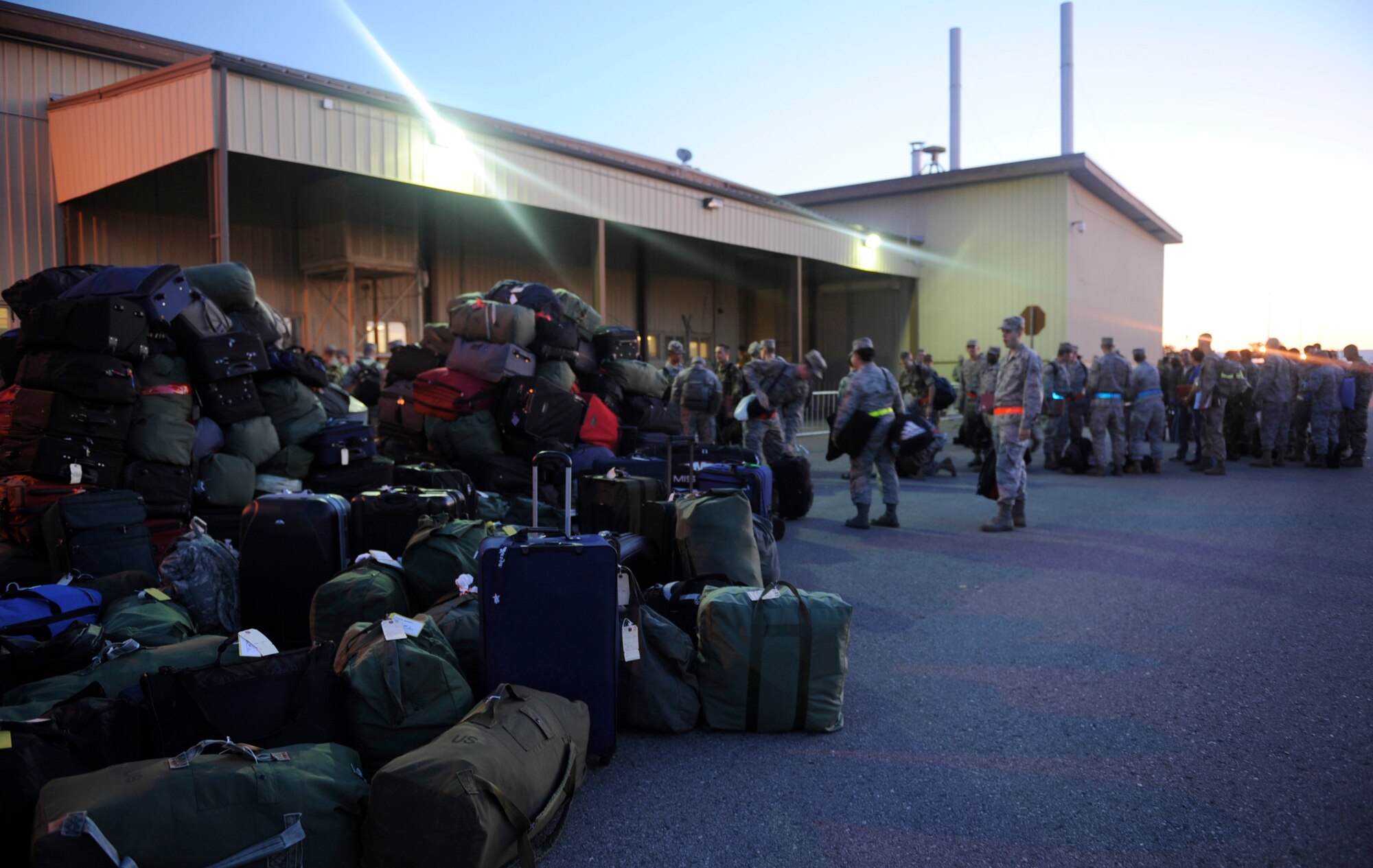 MOUNTAIN HOME AIR FORCE BASE, Idaho – More than 300 members from the 366th Fighter Wing wait to process through the deployment line before boarding planes in the early morning hours of Aug. 17 to deploy in support of the Global War on Terror. The Airmen – including aircraft maintainers and aircrews from the 389th Fighter Squadron “Thunderbolts” - will deploy for approximately five months as part of a scheduled rotational deployment to Kunsan Air Base, Republic of Korea. (U.S. Air Force photo by Airman 1st Class Renishia Richardson)