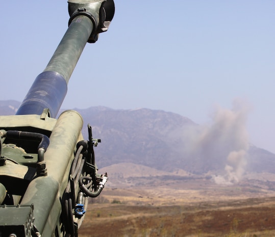 A 155mm TNT-packed round traveled nearly three miles after being fired from the M777 Lightweight Towed Howitzer before impacting into the Camp Pendleton training area, Aug. 17.