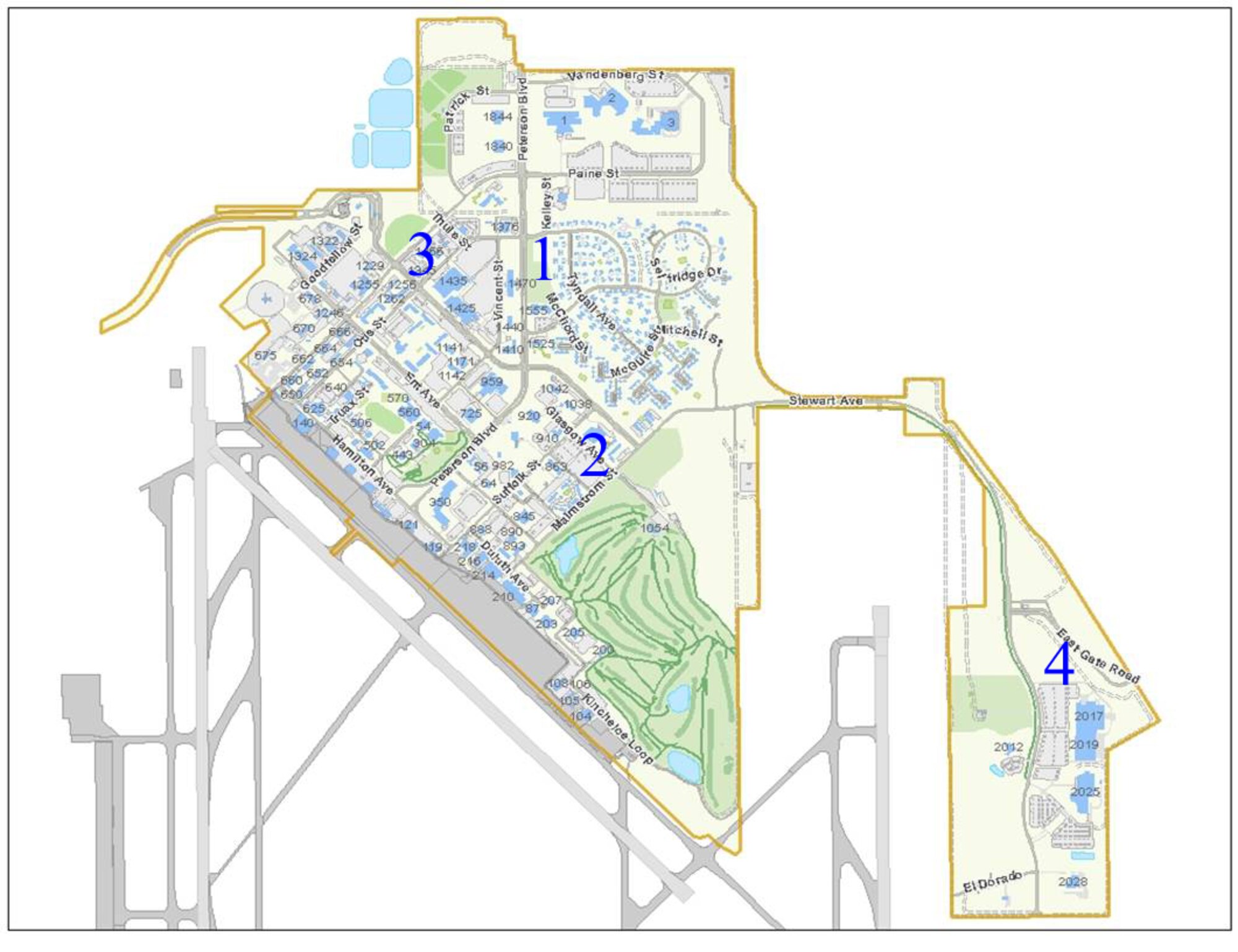PETERSON AIR FORCE BASE, Colo. – The following are ongoing construction projects on Peterson.  Base personnel should exercise patience and caution when in the vicinity of these projects.

1. The Minuteman III Static Display has an estimated completion date of Aug. 30. A modification is being worked to add shrubs and plants to replace 5 trees.
	  
2. Club Canopy construction has an ECD of Aug. 30. Temporary hand rails have been fabricated for installation until permanent hand rails arrive. 

 3.  West Gate outbound lanes realignment has an ECD of Aug. 22. Crews are currently reworking outside outbound lane. Work began June 29.  Outbound traffic is restricted to one lane.  Project is stalled due to saturated sub base.  Asphalt will be laid when sub base dries.

4. The repair and replacement of the East Gate has an ECD of Oct. 14.  The gates are being fabricated.
