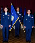 From l-r:  Gen. C. Robert Kehler, commander Air Force Space Command, Chief Master Sgt. Todd Small, AFSPC command chief, and Maj. Gen. Richard Webber, stand at attention during the 24th activation ceremony held at Lackland AFB, TX. General Kehler presided over the ceremony to activate the NAF, handing the command to General Webber, as the first commander of the 24 AF dedicated to cyberspace.  The 24th Air Force activation under Air Force Space Command is a major milestone in the combination of space and cyberspace operations within one command. General Kehler presided over the ceremony to activate the new numbered Air Force.  (Courtesy photo)
