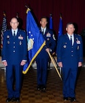 From l-r:  Gen. C. Robert Kehler, commander Air Force Space Command, Chief Master Sgt. Todd Small, AFSPC command chief, and Maj. Gen. Richard Webber, stand at attention during the 24th activation ceremony held at Lackland AFB, TX. General Kehler presided over the ceremony to activate the NAF, handing the command to General Webber, as the first commander of the 24 AF dedicated to cyberspace.  The 24th Air Force activation under Air Force Space Command is a major milestone in the combination of space and cyberspace operations within one command. General Kehler presided over the ceremony to activate the new numbered Air Force.  (Courtesy photo)