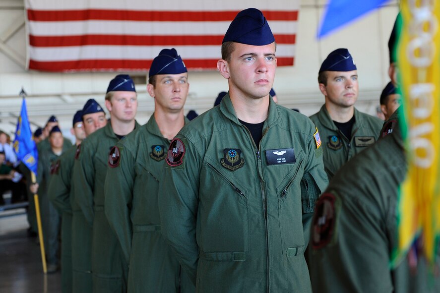Airmen stand in formation during the Air Force Special Operations Training Center Change of Command ceremony Thursday, August 13 at Hurlburt Field, Fla. (U.S. Air Force photo by Senior Airman Julianne Showalter)